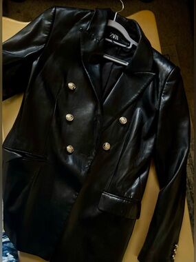 Zara Black Faux Leather  Blazer